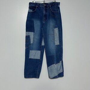 VTG VIBES Gold Label patchwork wide leg baggy mens jeans Y2K Distressed 36x34